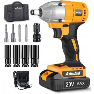 Cordless Impact Wrench 1/2 inch, 20V Brushless Impact Gun with Battery and Charger, High Torque 300 ft-lbs 3000 RPM Impact Wrench with 1-Hour Fast Charger, Led Light
